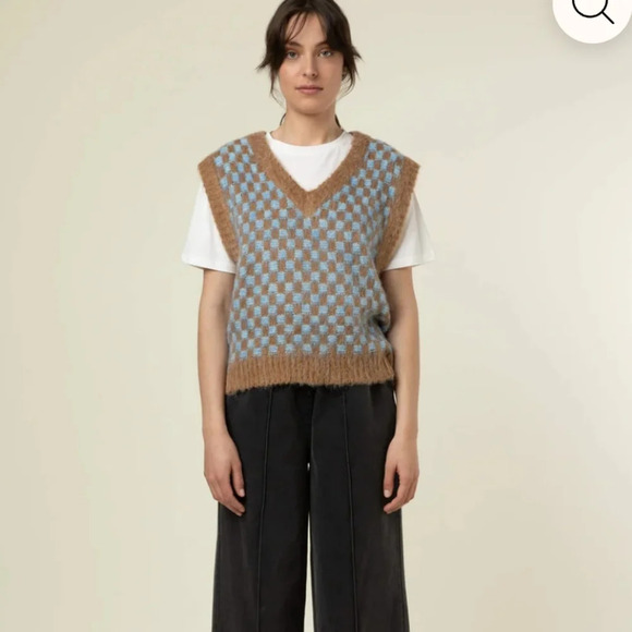 FRNCH Maiva Sweater vest. Pink/white checkered. Size small - Picture 5 of 13